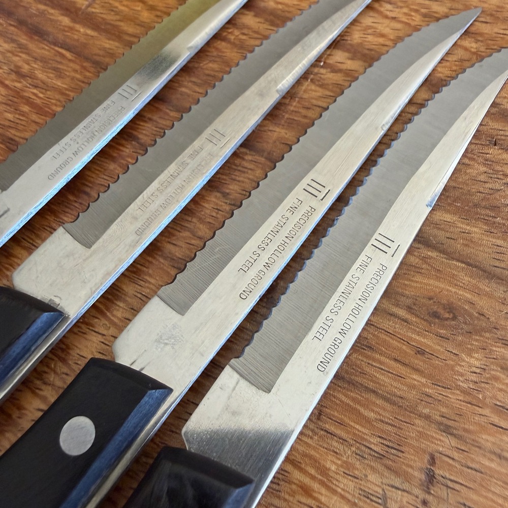 Set 4 Vintage Precision Hollow Ground Stainless Steel Steak Knives Japan Black - Picture 6 of 11